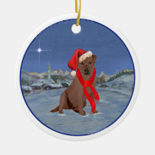 Ornement Rond En Céramique Labrador Retriever Chocolat de Noël