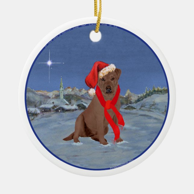 Ornement Rond En Céramique Labrador Retriever Chocolat de Noël (Devant)