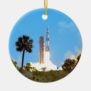Ornement Rond En Céramique Lancement de la fusée Saturn V de la NASA Apollo 1