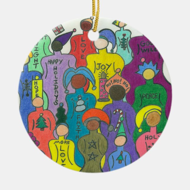 Ornement Rond En Céramique Le cercle multiculturel Ornament-2 de Noël a (Devant)