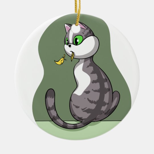 Ornement Rond En Ceramique Le Chat Qui A Mange Le Canari Zazzle Fr