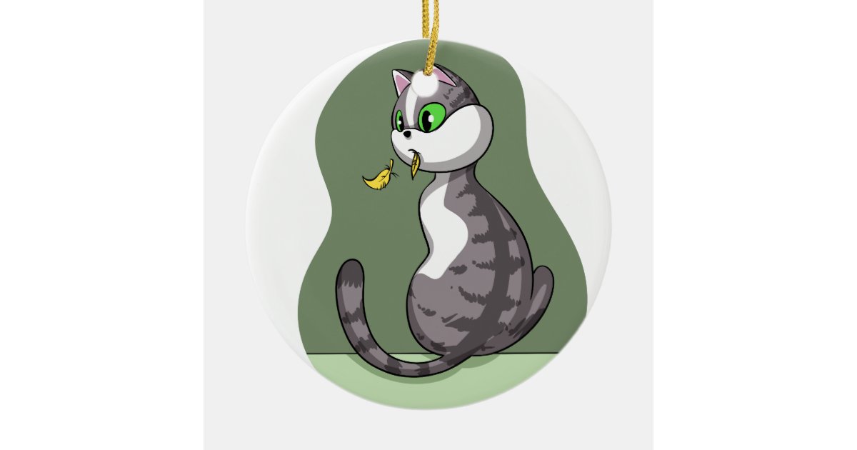 Ornement Rond En Ceramique Le Chat Qui A Mange Le Canari Zazzle Fr