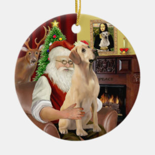 Ornement Rond En Céramique Le Labrador jaune du Père Noël