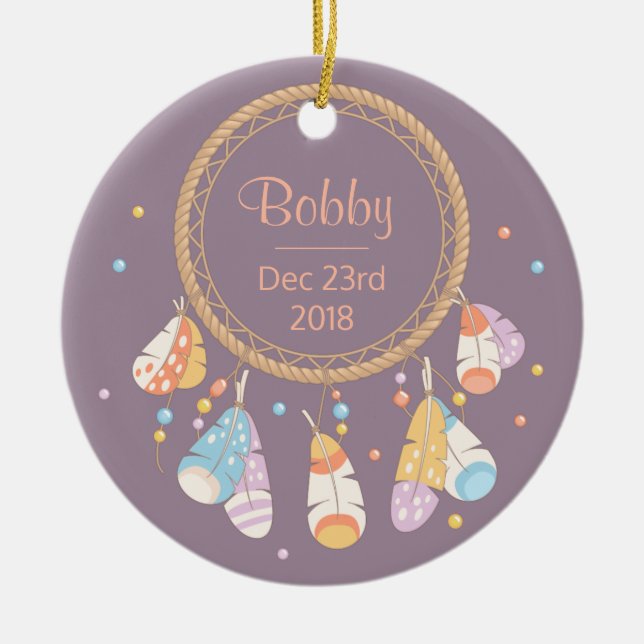 Ornement Rond En Céramique Le nouveau garde-bébé de Boho (Devant)