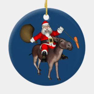 Ornement Rond En Céramique Le Père Noël À L'Âne