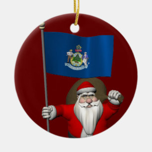 Ornement Rond En Céramique Le Père Noël Avec L'Enseigne Du Maine