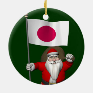 Ornement Rond En Céramique Le Père Noël Avec L'Ensigne Du Japon