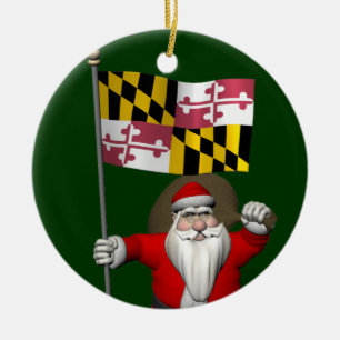 Ornement Rond En Céramique Le Père Noël Avec L'Ensigne Du Maryland