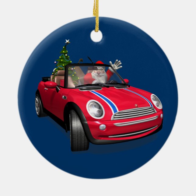 Ornement Rond En Céramique Le Père Noël Conduit Une Mini (Dos)