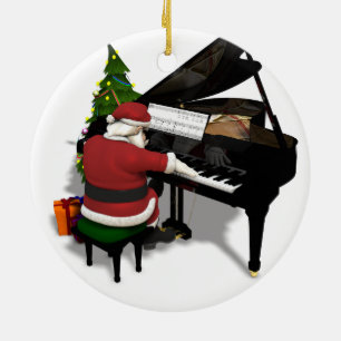 Ornement Rond En Céramique Le Père Noël Jouer Piano