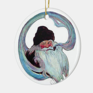 Ornement Rond En Céramique Le Père Noël Vintage fume un tuyau