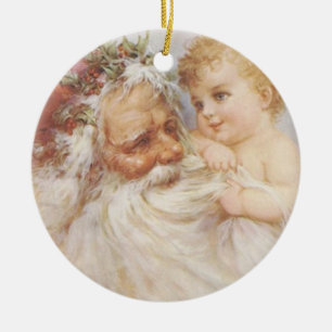 Ornement Rond En Céramique Le père noël vintage par l'ornement de repli de