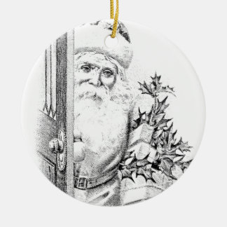 Ornement Rond En Céramique Le père noël vintage vient par la porte !