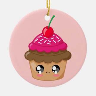 Ornement Rond En Céramique Le petit gâteau avec la cerise et arrose