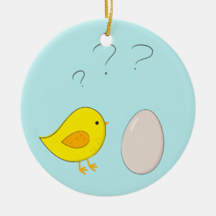 Ornement Rond En Céramique Le poulet ou l'œuf, joli dessin animé de Pâques