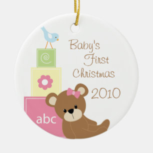 Ornement Rond En Céramique Le premier ours de Noël du bébé bloque l'orneme