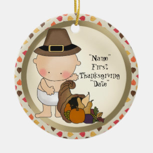 Ornement Rond En Céramique Le premier Thanksgiving ajoutent l'ornement de