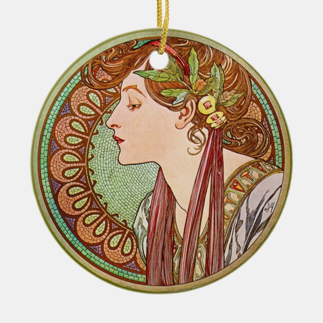 Ornement Rond En Céramique Le profil de la femme, Alphonse Mucha (Devant)
