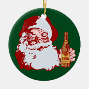 Ornement Rond En Céramique Le rétro père noël avec Noël de bière drôle