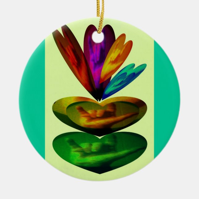 Ornement Rond En Céramique Les coeurs parlent je t'aime (Devant)