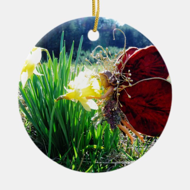 Ornement Rond En Céramique Les fées dans les jonquilles (Devant)