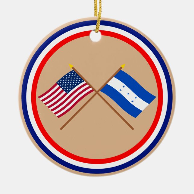 Ornement Rond En Céramique Les USA et drapeaux croisés par Honduras (Devant)