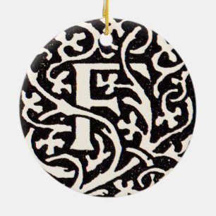 Ornement Rond En Céramique Lettre Art Nouveau F Monogramme Vintage