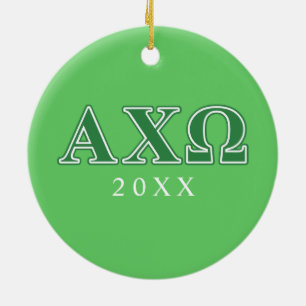 Ornement Rond En Céramique Lettres Vertes Alpha Chi Omega