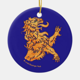 Ornement Rond En Céramique Lion sur le bleu