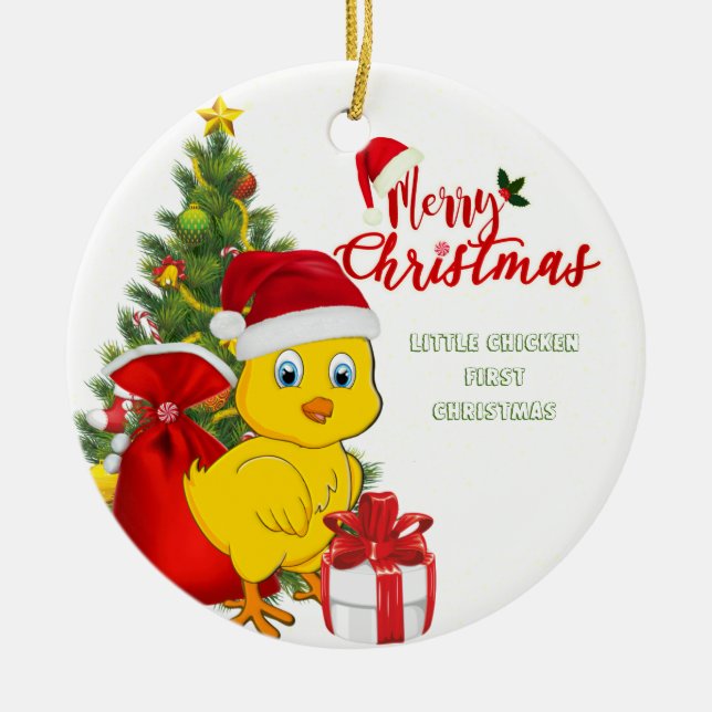 Ornement Rond En Céramique Little Baby Chicken Christmas (Devant)