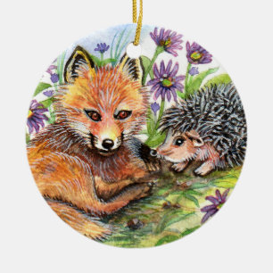 Ornement Rond En Céramique Little Fox Et Hérisson