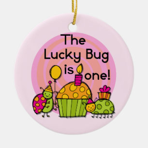 Ornement Rond En Céramique Lucky Bug Cupcake 1er Anniversaire Tshirts et cade