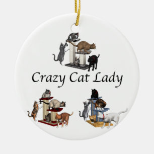 Ornement Rond En Céramique Madame folle de chat
