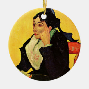 Ornement Rond En Céramique Madame Ginoux avec des livres par Vincent van Gogh