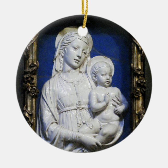 Ornement Rond En Céramique MADONNA AVEC ENFANT Sapphire Bleu Rond (Devant)