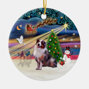 Ornement Rond En Céramique Magie de Noël - Berger australien 1 (merle)