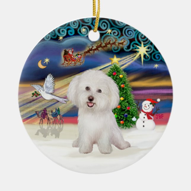 Ornement Rond En Céramique Magie de Noël - Bichon Frise #7 (Devant)