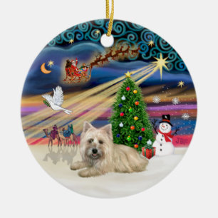 Ornement Rond En Céramique Magie de Noël - Cairn Terrier roux #4 (allongé)