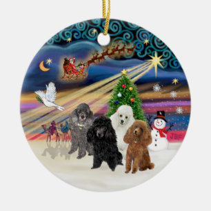 Ornement Rond En Céramique Magie de Noël - Caniches (QUATRE JOUETS)