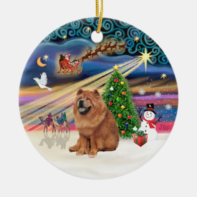 Ornement Rond En Céramique Magie de Noël - Chow Chow (rouge) (Devant)