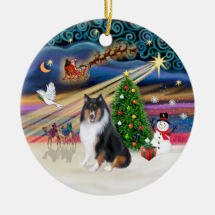 Ornement Rond En Céramique Magie de Noël - Collie (tri colir)