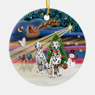 Ornement Rond En Céramique Magie de Noël - Dalmatiens (deux)