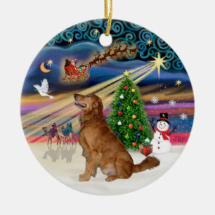 Ornement Rond En Céramique Magie de Noël - Golden Retriever (B-Prof)