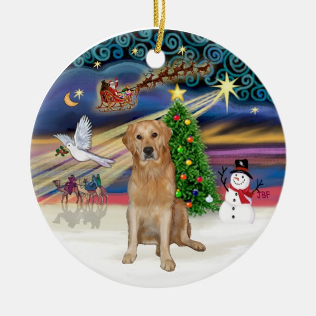 Ornement Rond En Céramique Magie de Noël - Golden Retriever (K) (Devant)