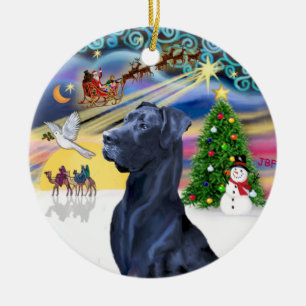 Ornement Rond En Céramique Magie de Noël* -Grand Danois bleu (Tête) (oreilles