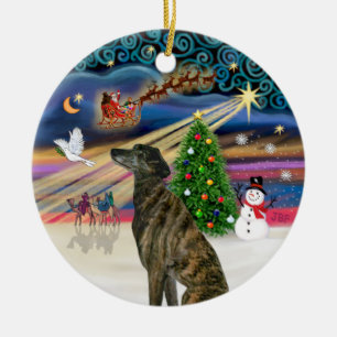 Ornement Rond En Céramique Magie de Noël - Lévrier bringé