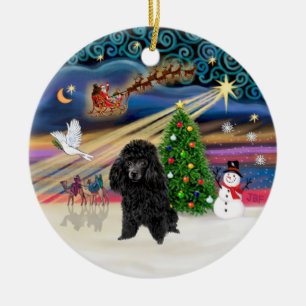 Ornement Rond En Céramique Magie de Noël - Poodle (jouet noir)
