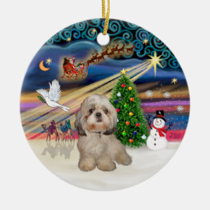 Ornement Rond En Céramique Magie de Noël - Shih Tzu (Y)