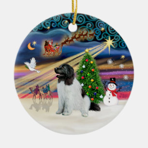 Ornement Rond En Céramique Magie de Noël - Terre-Neuve (Landseer #1)
