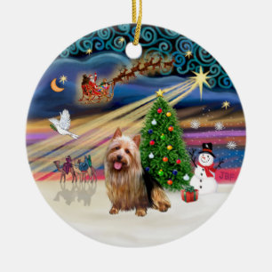 Ornement Rond En Céramique Magie de Noël - Terrier Australien